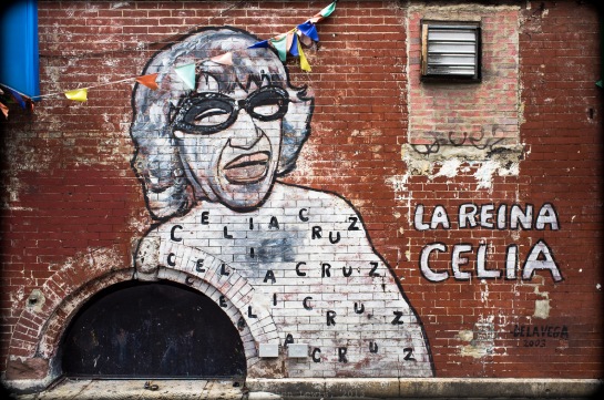"La Reina." The Queen of Latin Music, Celia Cruz.  Wall painting, low-100s between Lexington and Third, Manhattan, 2012. (Fuji X100). Click to enlarge.
