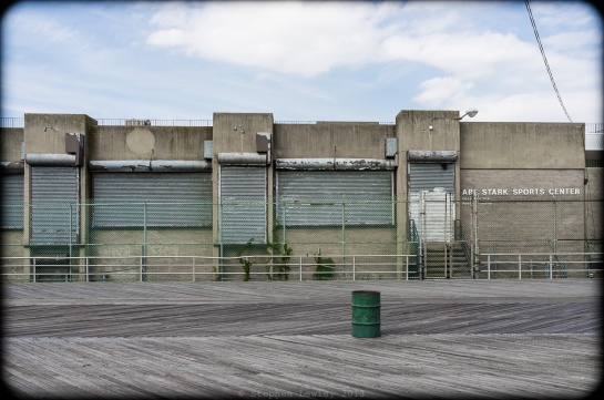Shuttered monument to a forgotten Brooklyn politician: Abe Stark Sport Center, Boardwalk, Coney Island-Brighton Beach, 2011. (Fuji X100)